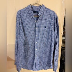 Ralph Lauren Blue and White Plaid Button-Down Shirt